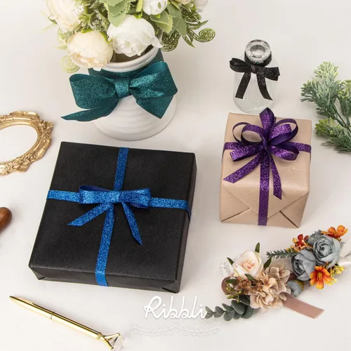 Miniatura 4 de Ribbli - Cinta de brillo negro, cinta de regalo negra con borde cortado para Navidad para manualidades, decoración del árbol de Navidad, decoración