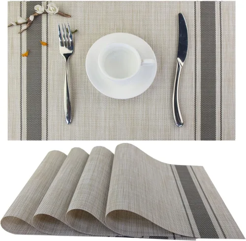 Miniatura 14 de Manteles individuales para mesa de comedor, lavables y fáciles de limpiar, camino de mesa de PVC (1 camino de mesa y 6 manteles individuales, negro)
