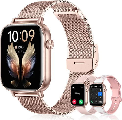 Miniatura 2 de Relojes inteligentes para mujer, reloj HD de 1.83 pulgadas y 1.85 pulgadas con llamadas y mensajes/frecuencia cardíaca/sueño/ciclo femenino, reloj