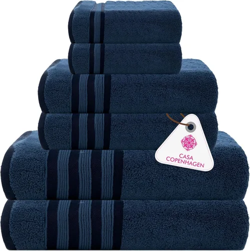 Miniatura 9 de CASA COPENHAGEN Juego de 6 toallas de palomitas de maíz, color azul polvoriento, 21.16 oz/m², 2 toallas de baño, 2 toallas de mano y 2 toallas