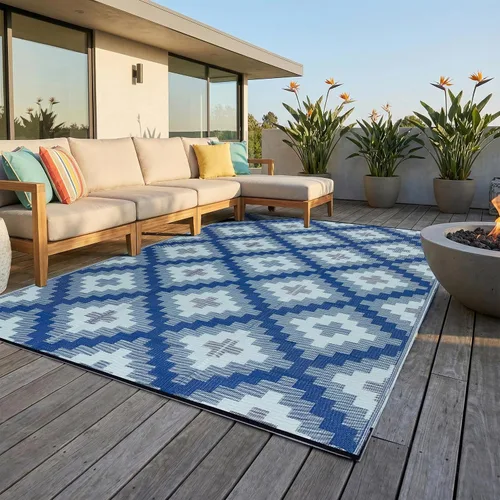 Miniatura 18 de FH Home - Alfombra para exteriores de camping, impermeable, resistente a la decoloración, reversible, plástico reciclado de alta calidad, a rayas