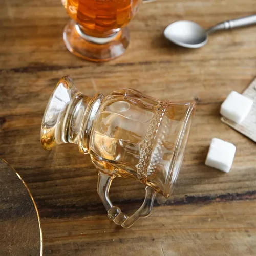 Miniatura 5 de Tazas de café irlandés, tazas de café expreso con patas de vidrio con asas, tazas transparentes para café, latte, capuchino, batido, caliente y Ámbar