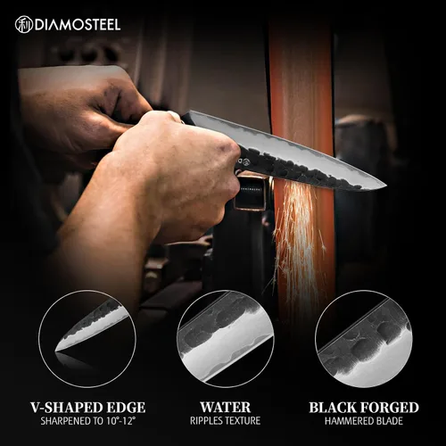 Miniatura 3 de Cuchillo utilitario – Cuchillo profesional de cocina de 5 pulgadas – Hoja de óxido negro martillado japonés 9CR18MOV acero inoxidable de alto
