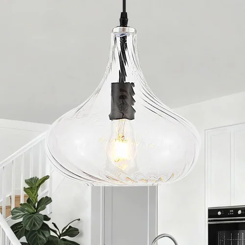 Miniatura 20 de VILUXY Lámpara Colgante de Vidrio Vintage, Iluminación Colgante Individual, Negro con Pantalla de Vidrio Transparente Clásico para Casa de Campo