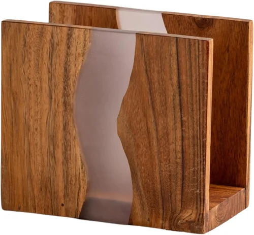 Miniatura 7 de Servilletero de madera de acacia y resina epoxi transparente para mesa, organización rústica de servilletas de granja para cocina, comedor
