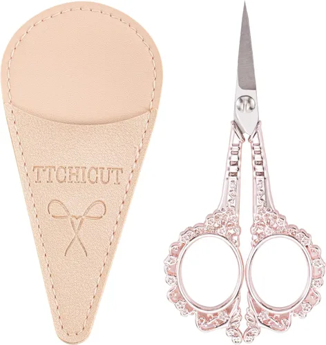 Miniatura 12 de Tijeras multiusos de oro rosa con funda, tijeras de costura y bordado para el hogar, la oficina y la escuela