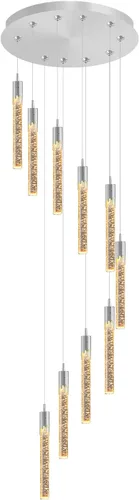 Miniatura 8 de Flashing God Candelabro de cristal moderno regulable LED plateado luz de techo de burbuja de cristal, lámpara de techo alto para sala de estar