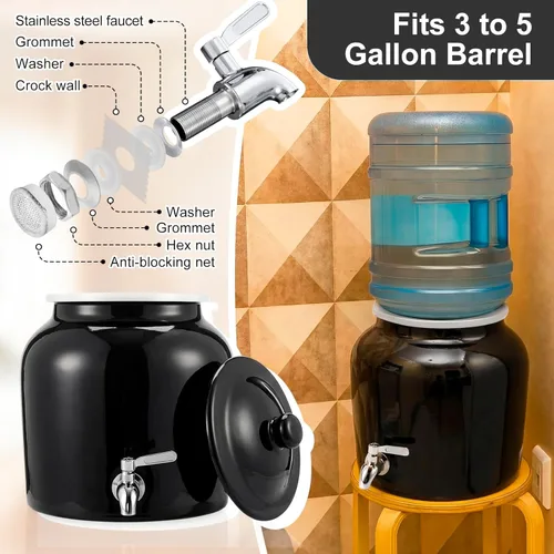 Miniatura 3 de FillTouch 1 juego de dispensador de agua de cerámica con grifo de acero inoxidable 304, válvula y tapa para jarras de 3 a 5 galones, enfriador