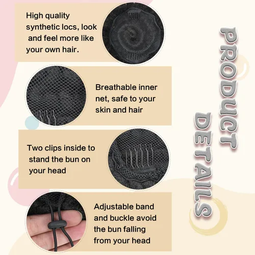 Miniatura 8 de DreadLocks Chignons Afro High Puff Cola de Caballo con Cordón Moño de Cabello Postizos Faux Locs Chignons con Clip Cola de Caballo para Mujeres