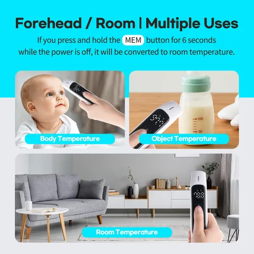 Miniatura 7 de HubiBaby - Termómetro infrarrojo sin contacto para adultos, termómetro digital preciso para la frente, pantalla LED grande, alarma de fiebre