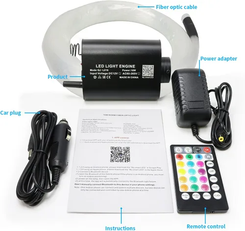 Miniatura 9 de AMKI Luces de fibra óptica de 16 W, kit de luz de techo Starlight con aplicación/control remoto, modo activado por sonido para decoración