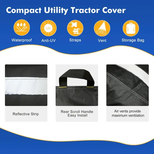 Miniatura 5 de Cubierta de tractor impermeable resistente 1200D compacta utilitaria cubierta de tractor compatible con Kubota, John Deere, Mahindra, Bobcat (negro)