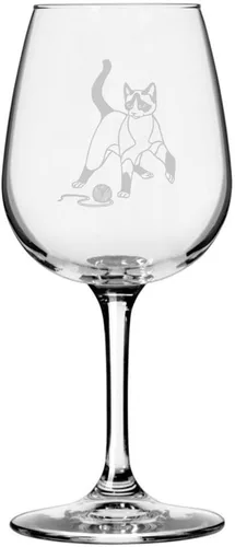 Miniatura 94 de Copa de vino de 12.75 onzas con temática de gato abisinio grabada para todo uso