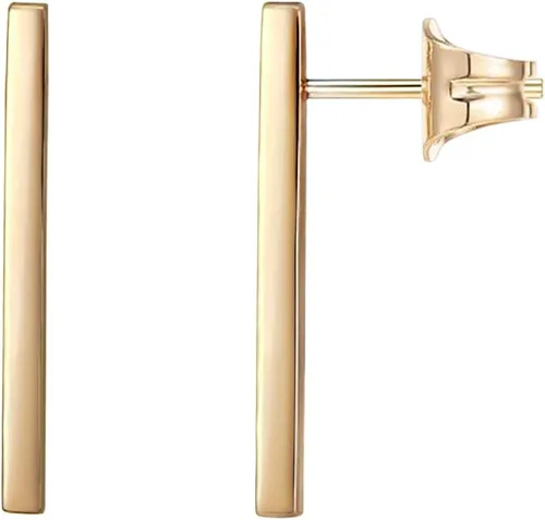 PAVOI Aretes de plata de ley chapados en oro de 14 quilates, delicados aretes de mini barra | Aretes de oro para mujer