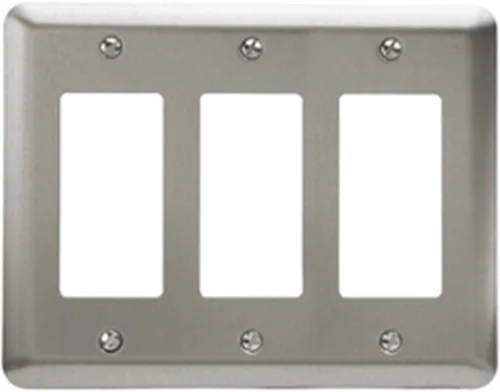 Miniatura 3 de Amerelle Devon Round Corner Single Rocker/Single Duplex Placa de pared de acero en níquel cepillado