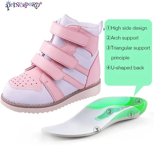 Miniatura 5 de princepard Zapatos ortopédicos para niños y niños, zapatos correctores de espalda alta con soporte de tobillo y arco para niños y niñas