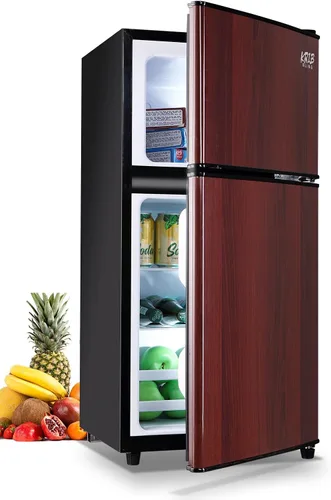 Miniatura 10 de KRIB BLING Mini refrigerador compacto, refrigerador pequeño, termostato ajustable de 7 niveles, estantes extraíbles con acero inoxidable, 2 puertas