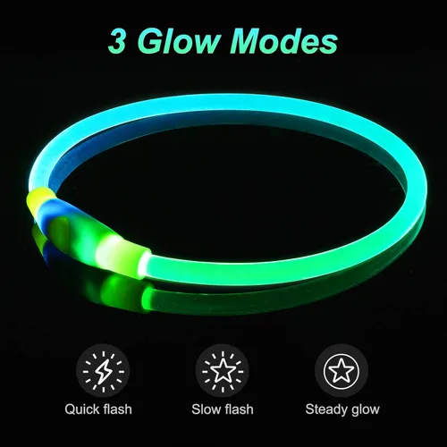 Miniatura 3 de Collares de perro iluminados, collar de perro Dlitk LED recargable por USB, 1 unidad, collar brillante de poliuretano termoplástico para perros