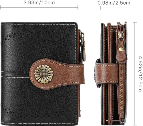 Miniatura 30 de SENDEFN - Billetera pequeña de piel auténtica para mujer, diseño plegable con ventana para tarjeta de identificación