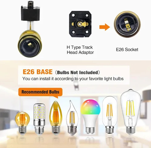 Miniatura 2 de Cabezales de luz de pista E26 tipo H, cabezales de iluminación de riel de dirección, luces LED ajustables regulables para cocina, estilo retro