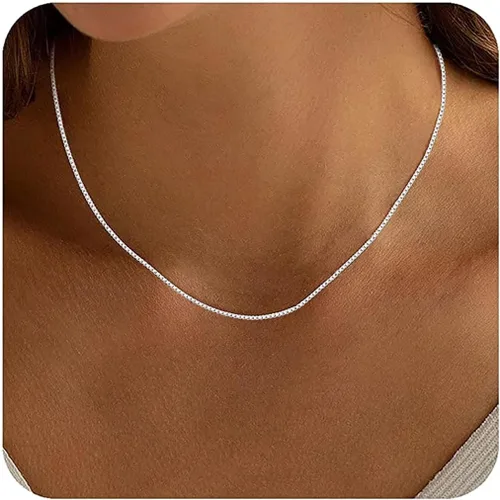 Miniatura 13 de ASHINE 925 Sterling Silver Box Chain Necklace for Women, 1mm 0.8mm Replacement Link Chain for Pendants, Dainty & Sturdy Necklace Available in 16-36