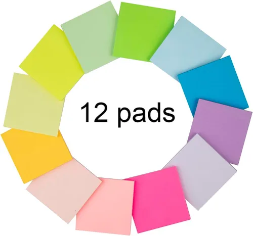 Miniatura 2 de (12 blocs) notas adhesivas de 3 x 3 pulgadas, almohadillas autoadhesivas de colores brillantes, fáciles de publicar para el hogar, oficina, cuaderno