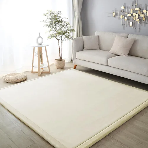 Miniatura 6 de Loartee Alfombras de Terciopelo Coral para Gatear (4'11"x4'11", Beige) para Área de Juego de Niños Pequeños Alfombras Tapete de Yoga Almohadillas