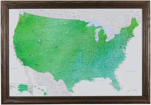 Miniatura 19 de Push Pin Travel Maps Encantador verde esmeralda personalizado Estados Unidos con alfileres y marco marrón de 27.5 x 39.5 pulgadas - Mapa tus viajes