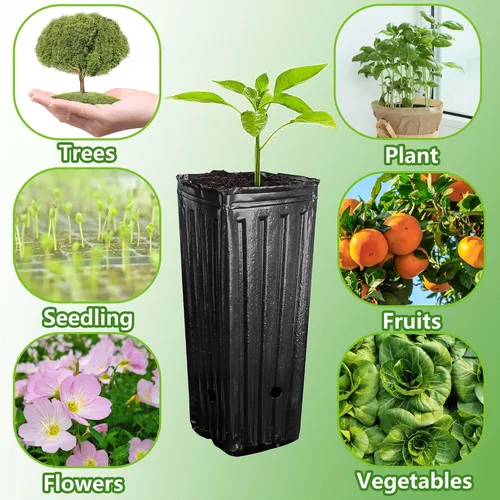 Miniatura 5 de RunNico 50 piezas de macetas de plástico profundas para vivero, macetas de árbol de 30 cm de alto, macetas de contenedor de plántulas negras