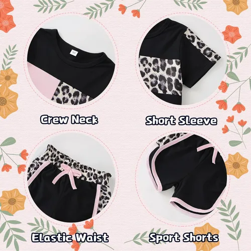 Miniatura 6 de Ropa de verano para niña, camiseta de manga corta para bebé, pantalones cortos, estampado de leopardo, camuflaje, de 18 meses a 6 años