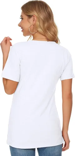 Miniatura 4 de WNEEDU Camisetas de manga corta para mujer, cuello redondo, holgadas, de verano, camisetas básicas