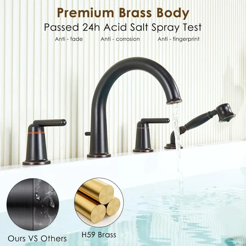 Miniatura 9 de Bathtub Faucet with Sprayer Bathroom Brass Roman Tub Faucet with Rough-in Valve Widespread Deck Mount Tub Filler Bronze WT-9808ORB02