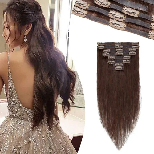 Miniatura 45 de Extensiones de cabello con clip, cabello humano Remy, extensiones de cabello largo lacio de una pieza con 5 clips, con gancho para colgar