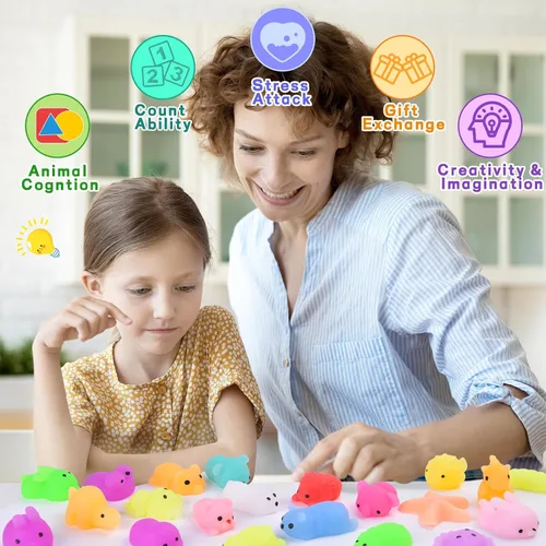 Miniatura 4 de 30 piezas de juguetes esponjosos Kawaii, juguetes blandos Mochi para niños, recuerdos de fiesta, mini juguetes esponjosos para aliviar el estrés