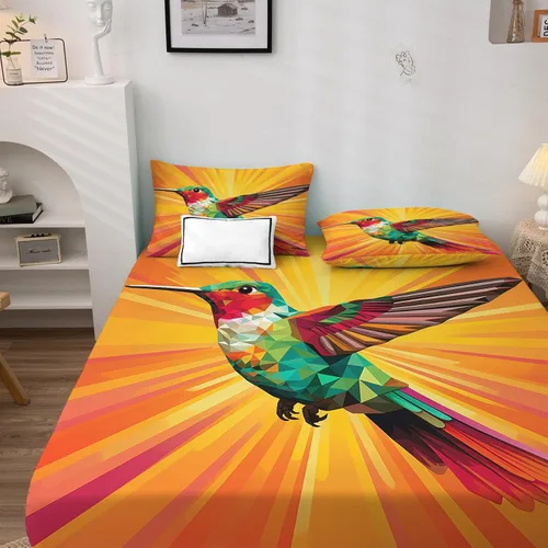 Miniatura 2 de Juego de sábanas de colibrí tamaño individual, sábanas vintage de arco iris, sábanas y fundas de almohada estampadas de 3 piezas, sábana bajera