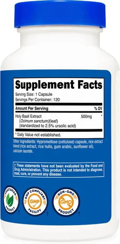 Miniatura 4 de Nutricost Cápsulas de albahaca sagrada de 500 mg, 120 cápsulas vegetarianas, sin gluten, sin OMG