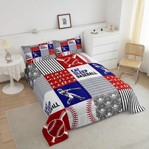 Miniatura 3 de Erosebridal Eat Sleep - Juego de edredón de béisbol para niños y jóvenes, tamaño King, suave para todas las estaciones, edredón de retazos de juego
