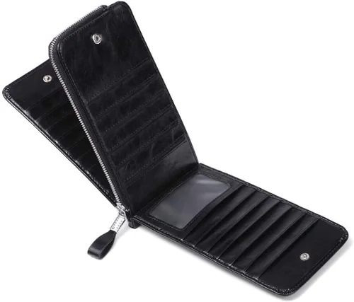 Miniatura 4 de Huztencor cartera de cuero con bolsillo para tarjeta de crédito bloqueo RFID, billetera, funda para tarjetas para mujer