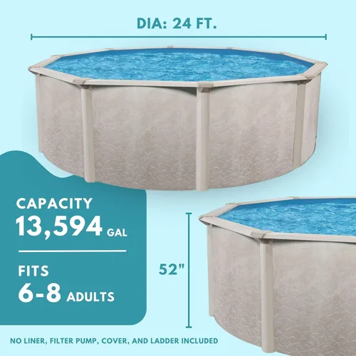 Miniatura 41 de Aquarian - Piscina para exteriores con marco de acero por encima del nivel del suelo, redonda, 24 x 52 pulgadas, veneciana Veneciano