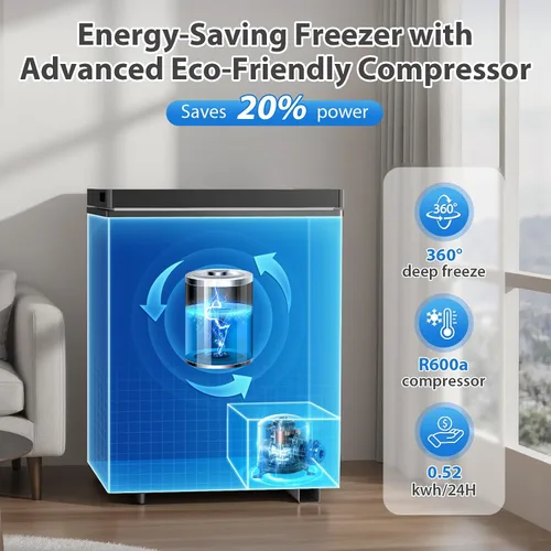 Miniatura 4 de Congelador vertical de 4.2 pies cúbicos LifePlus, arcón congelador pequeño con 7 configuraciones de temperatura, canasta removible y ruedas