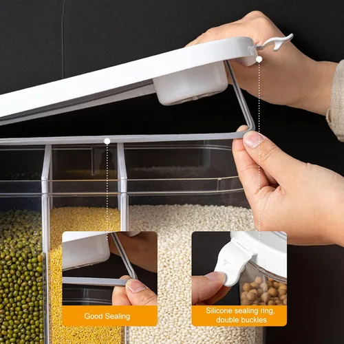 Miniatura 8 de Dispensador de alimentos secos de 5 rejillas, dispensador de cereales transparentes de 16.1 x 6.3 x 13.2 pulgadas con tapa extraíble, recipiente