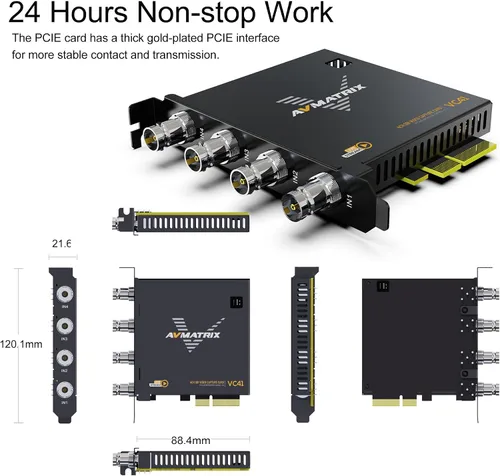 Miniatura 5 de AVMATRIX Tarjeta de captura PCIE para PC, 4CH SDI con latencia ultra baja 1080P60 para transmisión en vivo multicanal, videoconferencia, educación
