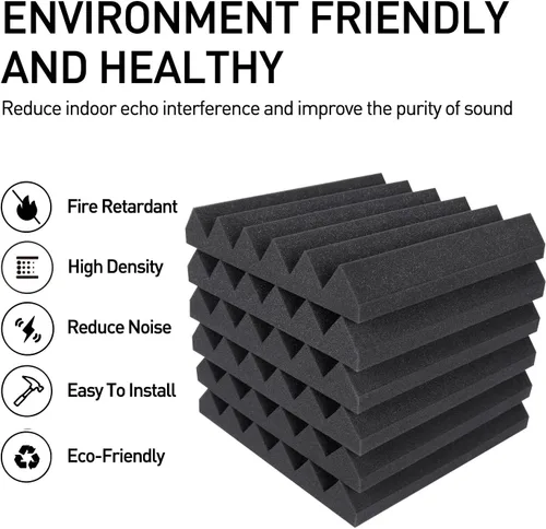 Miniatura 3 de Focusound - Paquete de 24 paneles de espuma acústica de 2 x 12 x 12 pulgadas, espuma insonorizante con cancelación de ruido con 120 piezas