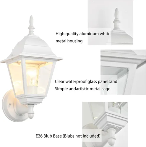 Miniatura 3 de Faroles de pared para exteriores, paquete de 2 luces blancas impermeables para porche, con vidrio transparente, aplique de aluminio resistente a