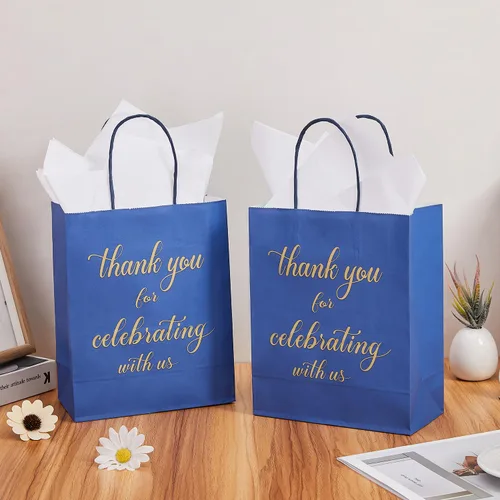 Miniatura 2 de DjinnGlory Paquete de 50 bolsas de regalo de papel de bienvenida de tamaño mediano color azul marino de 10 x 8 x 4 pulgadas, bolsas