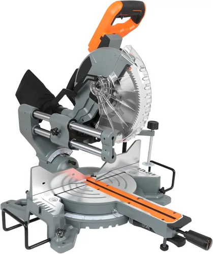 Sierra ingletadora compuesta de 10 pulgadas, sierra ingletadora deslizante LAZYLAND 15A 5000RPM con doble bisel 0-45°, luz de trabajo LED y bolsa de