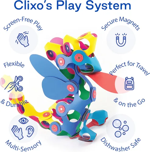 Miniatura 5 de Clixo Super Rainbow, paquete de 60 piezas, un versátil juguete magnético de construcción apto para viajes, diseño flexible para horas de diversión