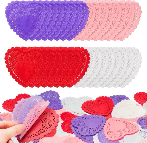 JOYIN Juego de 144 piezas de 4 pulgadas con forma de corazón para el día de San Valentín, decoración de fiesta con 4 colores, adornos de corazón,