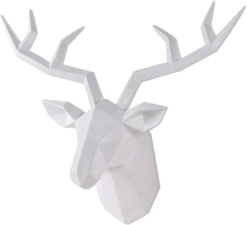Miniatura 7 de Decoración de pared de cabeza de ciervo geométrica de cuernos de ciervo negro, escultura de pared de resina de taxidermia sintética, cabeza