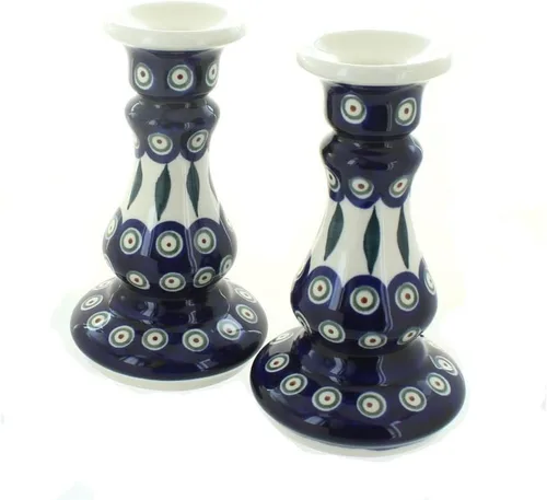 Miniatura 4 de Par de candelabros de cerámica polaca de rosa azul
